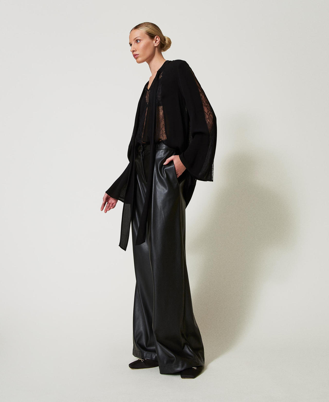 Pantalon ample effet cuir Noir Femme 251TP2344_00006_02