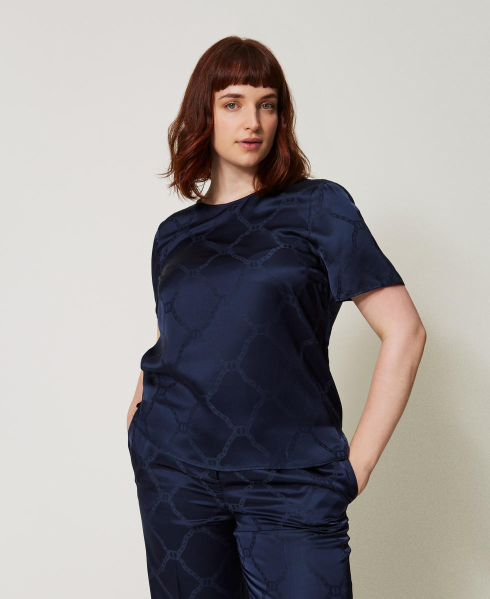 Blouse avec Oval T jacquard Indigo Femme 251TP2012_00384_01