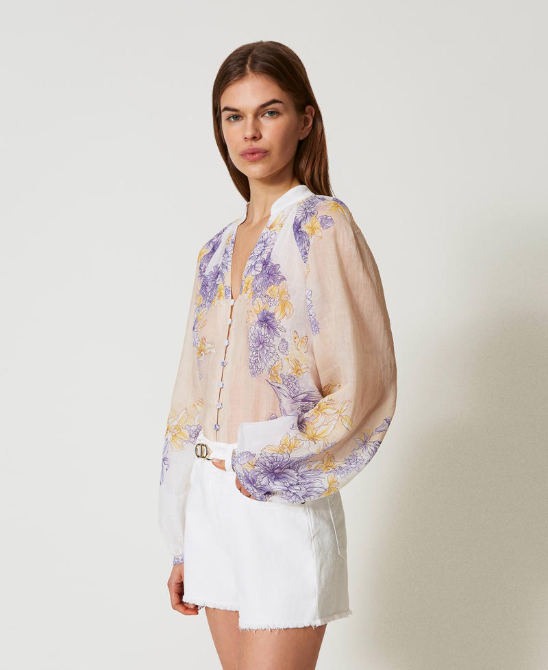 Camicia in rami&egrave; a fiori Stampa Flowers / Colibr&igrave; Cold Lavander / Yellow Donna 251TT2061_12512_02
