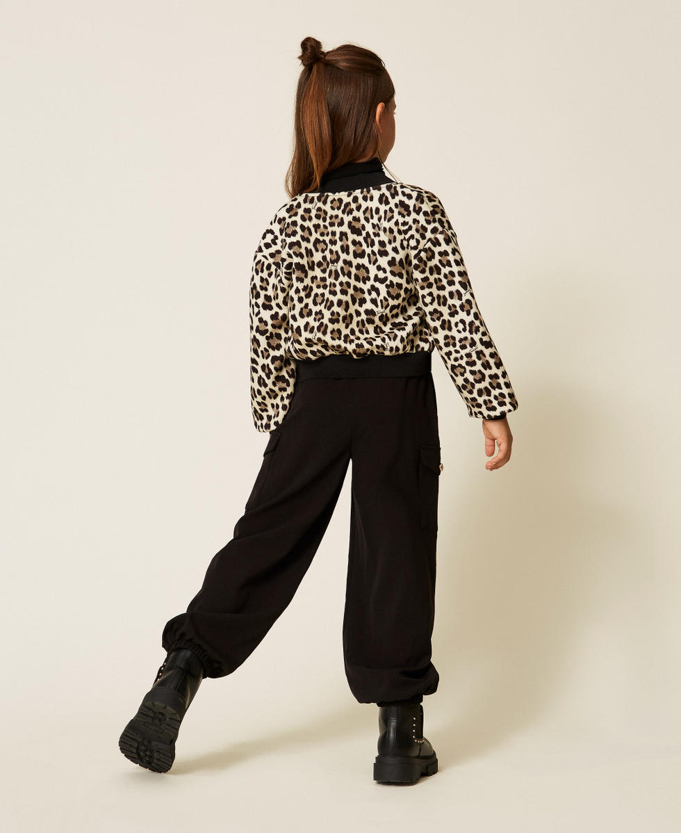 Flanell-Joggers Schwarz Mädchen 252GJ2273_00006_03