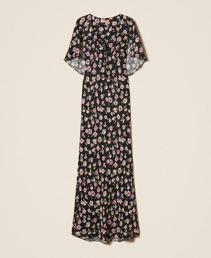 Long floral print dress Black/Rose Flower Print Woman 261TP210A_13409_S0