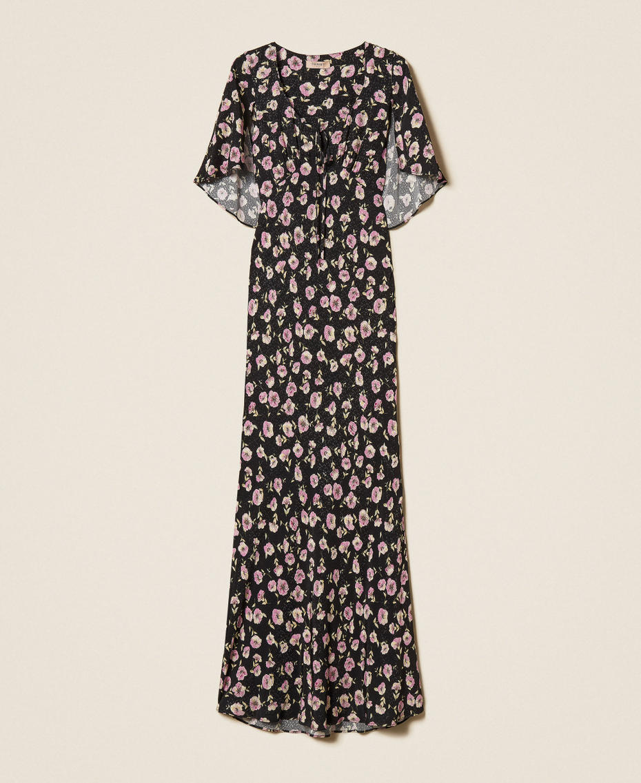Long floral print dress Black/Rose Flower Print Woman 261TP210A_13409_S0
