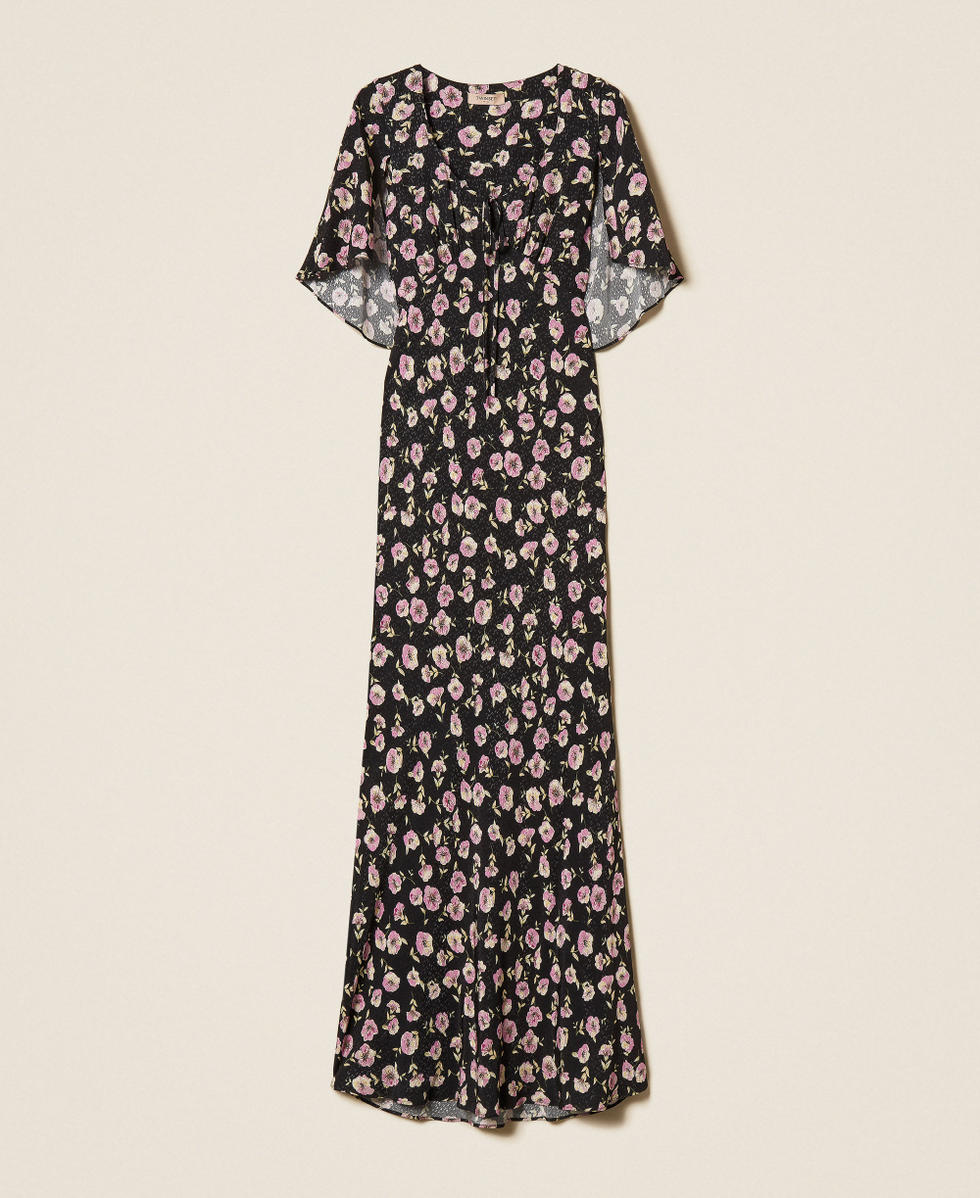 Robe longue avec imprim&eacute; floral Imprim&eacute; Fleur Noir/Rose Femme 261TP210A_13409_S0