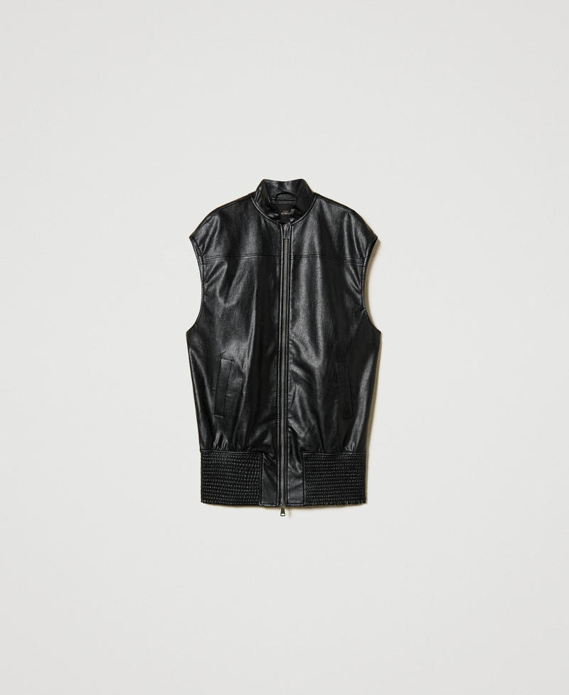 Gilet lungo effetto pelle Nero Donna 251AP2112_00006_0S