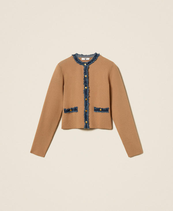 Cardigan fitted con passamaneria jeans