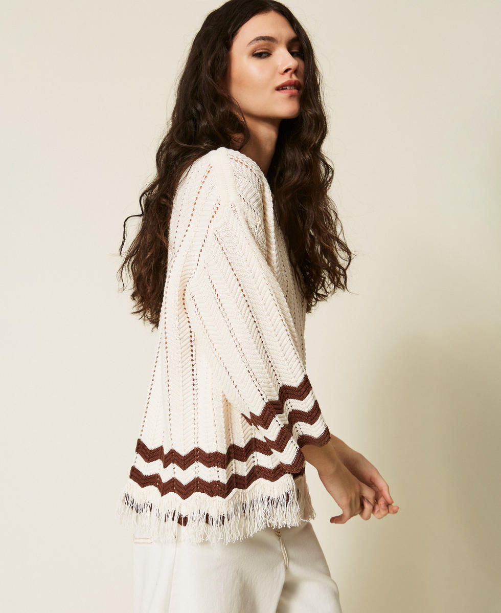 Maglia con zig-zag e frange Bicolor Milk / Chocolate Lab Donna 261AP3061_13364_02