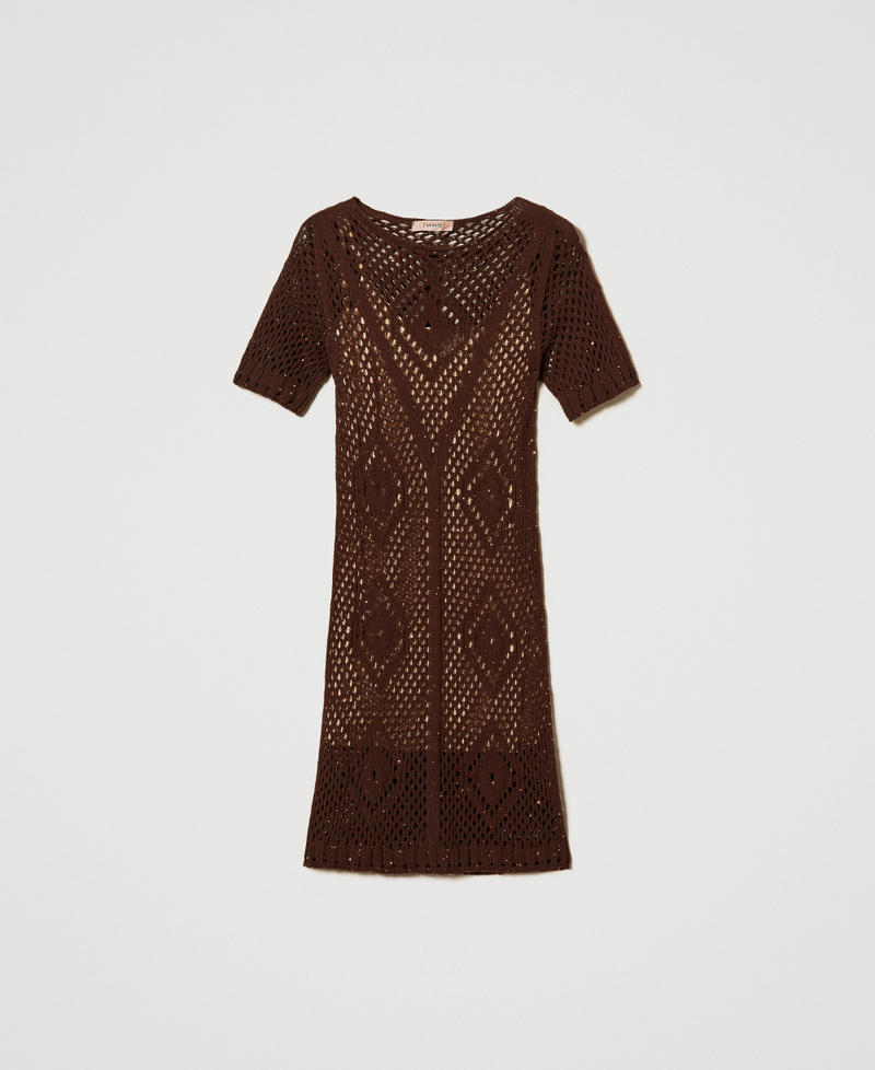 Short mesh dress with sequins Chocolate Sequins Woman 251TT3302_12479_S0
