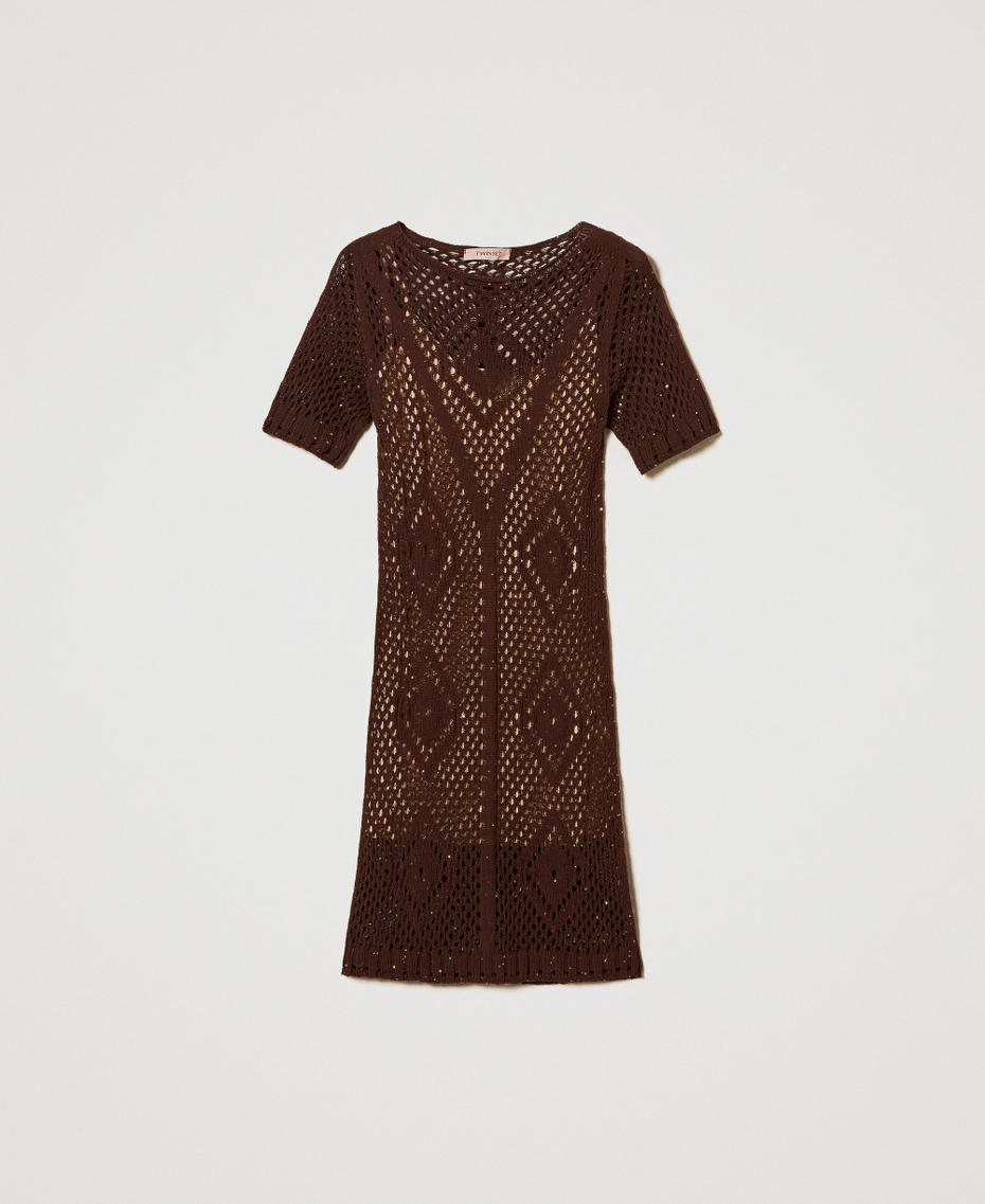 Short mesh dress with sequins Chocolate Sequins Woman 251TT3302_12479_S0