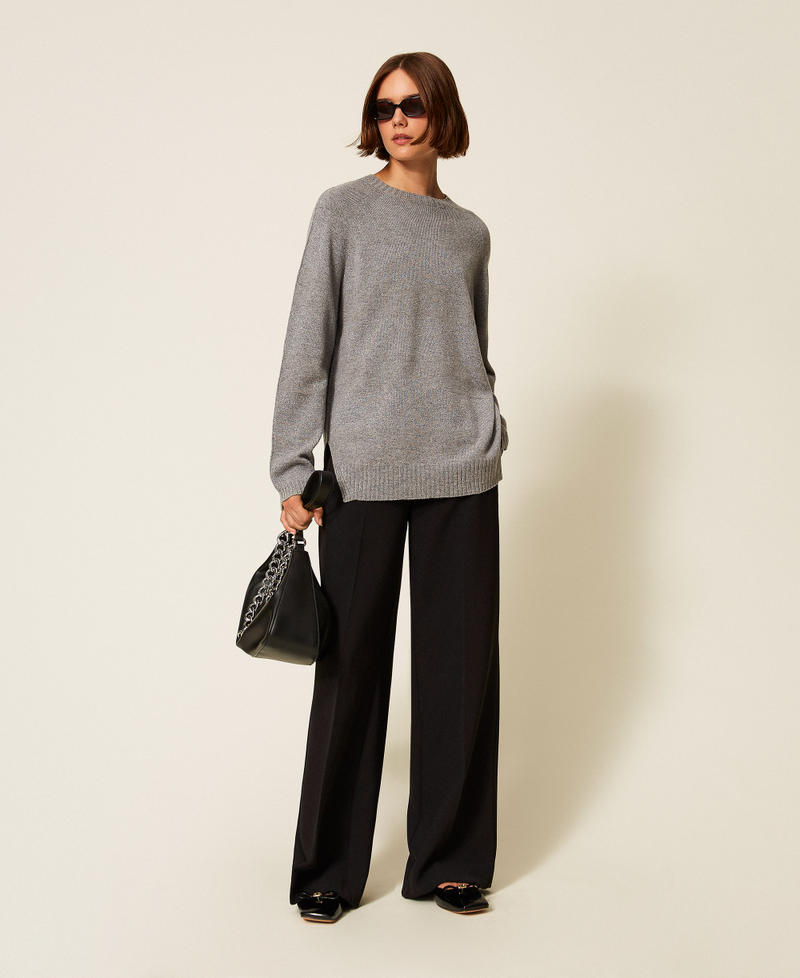 Pull en laine mélangée avec rayures et lurex Rayure Gris Moyen Chiné/Gris Moyen Lurex Femme 252TT3302_13021_T0