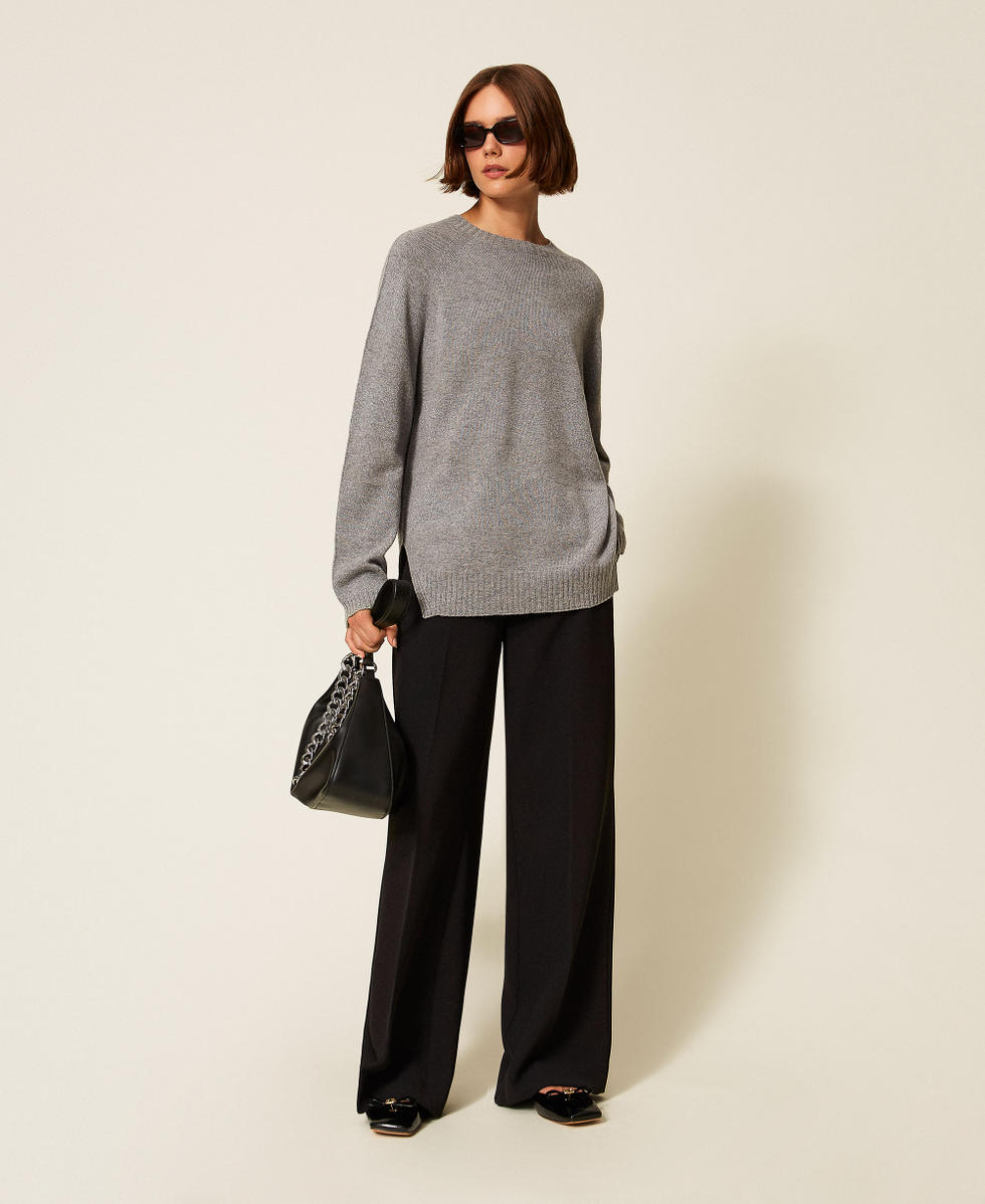 Pull en laine m&eacute;lang&eacute;e avec rayures et lurex Rayure Gris Moyen Chin&eacute;/Gris Moyen Lurex Femme 252TT3302_13021_T0