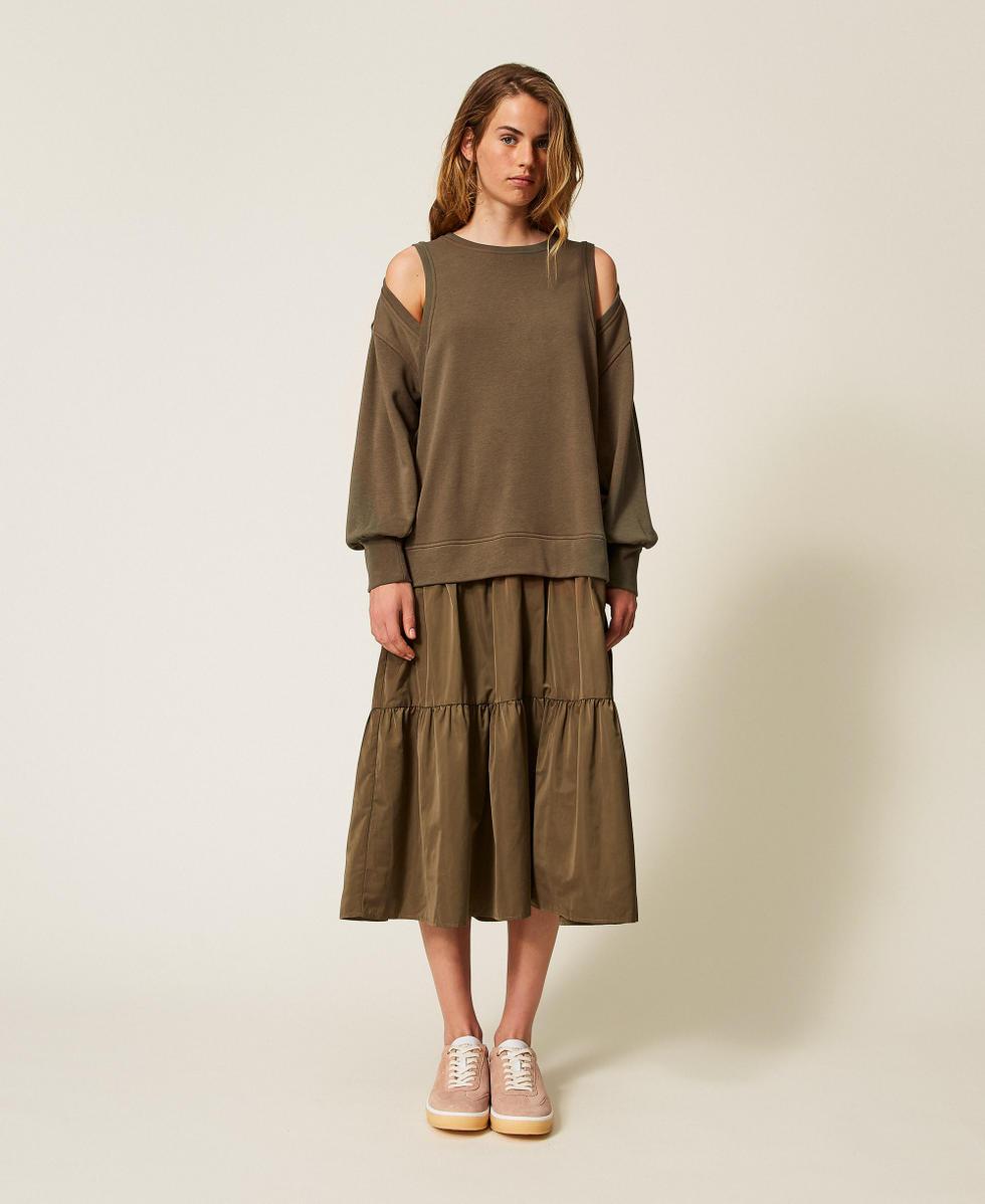 Abito lungo in felpa e taffet&agrave; Green Olive Donna 252LI2GEE_12655_01