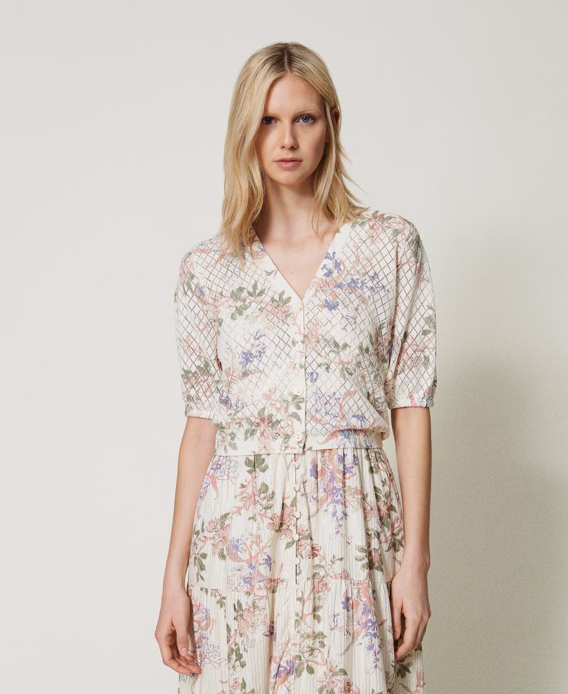 Cropped-Cardigan mit Blumendessin Multicolor Blumenprint Frau 251TT3320_12531_02