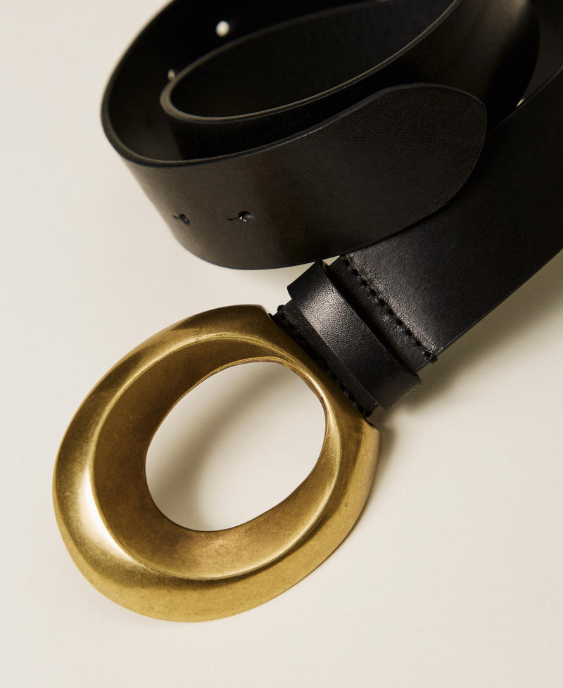 Leather belt with oval buckle Black Woman 252TS5BBB_00006_02