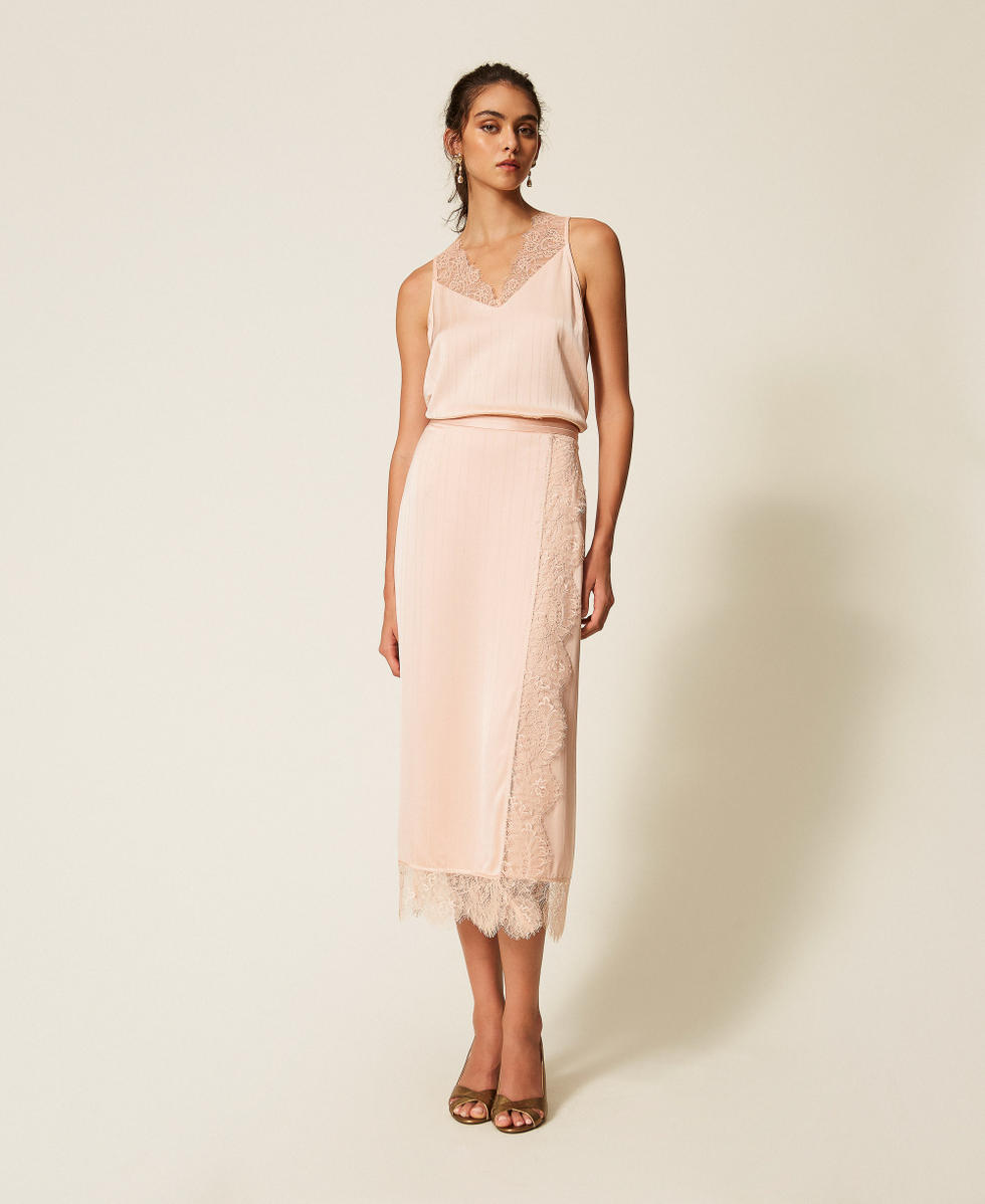 Gonna longuette in raso e pizzo Rosa "Peachy Keen" Donna 262TP2123_11947_02