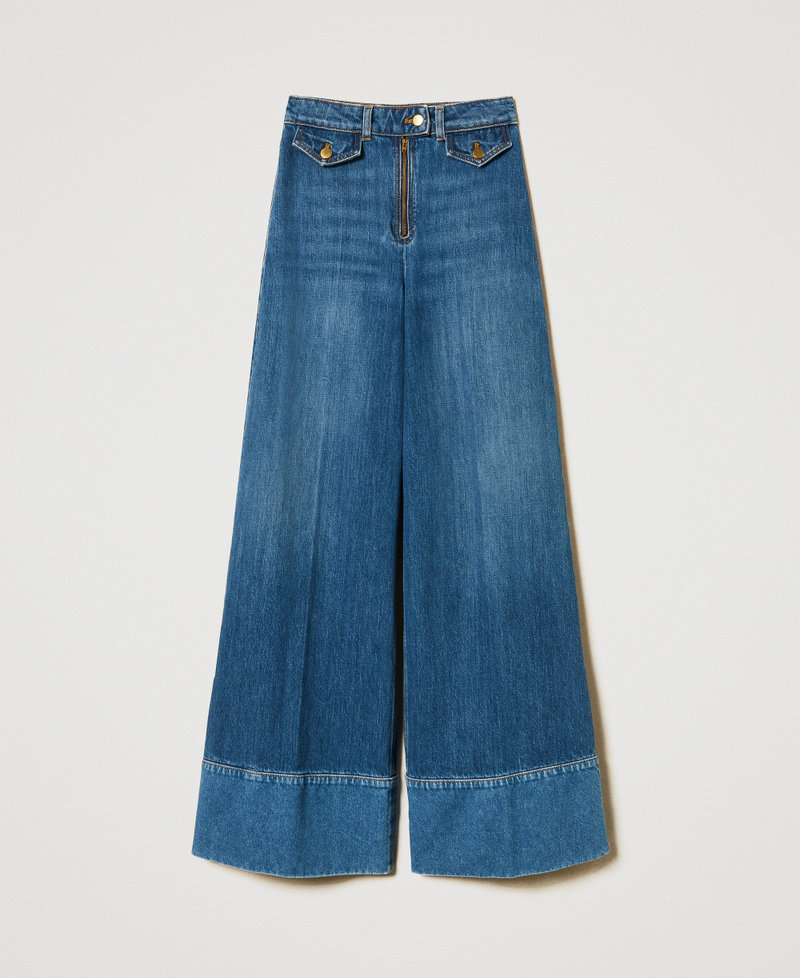 'Capraia' wide-leg jeans with contrasting hem Two-tone Blue Denim/Sky Blue Woman 251TS2120_12574_S0