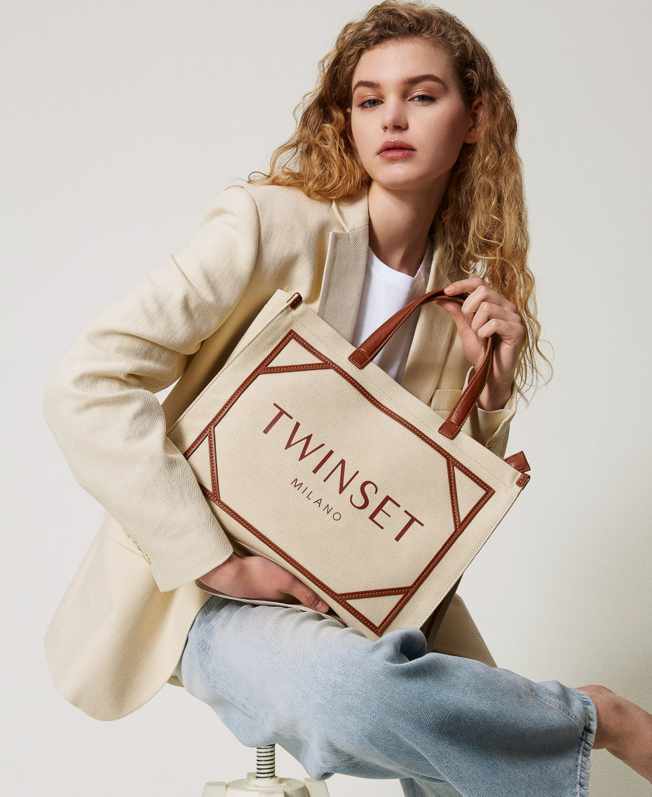 Cabas en toile avec logo Beige « Light Rope » Femme 251TB7081_12186_0T