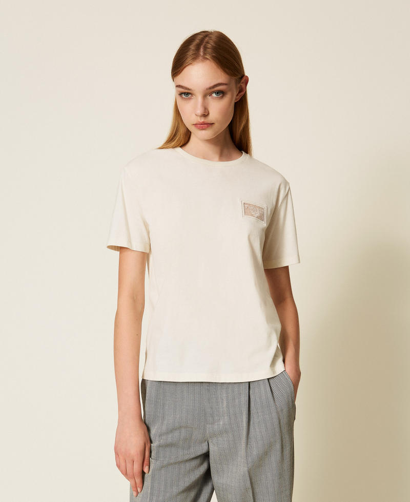 Regular T-shirt with embroidery and logo Mother Of Pearl Woman 252TP2051_00059_01