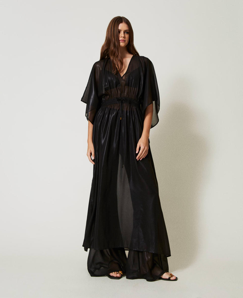 Long laminated georgette kaftan Black Woman 251LB2MBB_00006_01