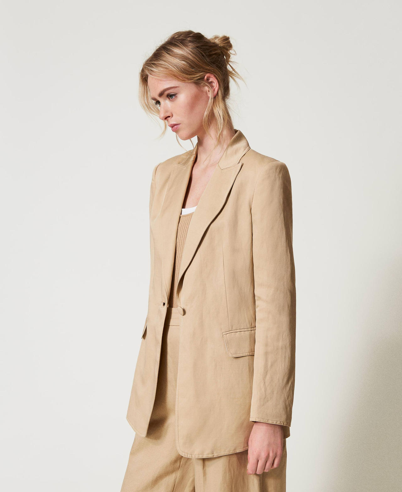 Linen blend single-breasted jacket Rope Beige Woman 251TE2140_12145_02