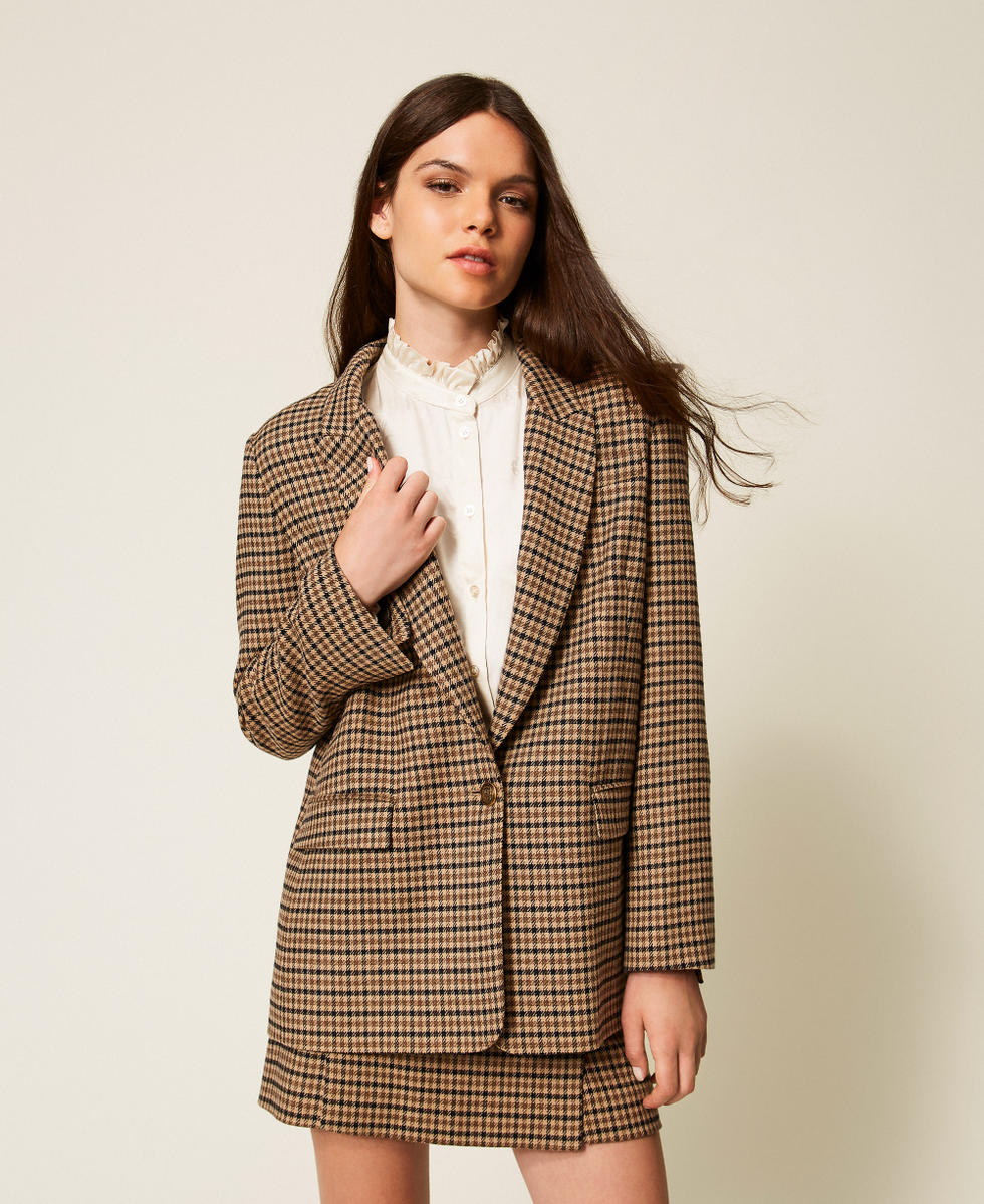 Wool blend chequered blazer Camel/Black Small Check Woman 252TT2420_12884_04