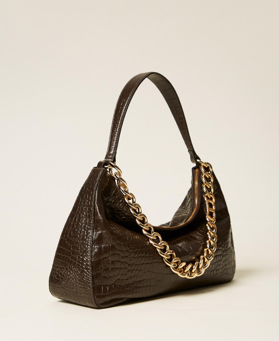 &ldquo;Liliane&rdquo; crocodile print leather bag Black Chocolate Woman 252TD8252_11054_02