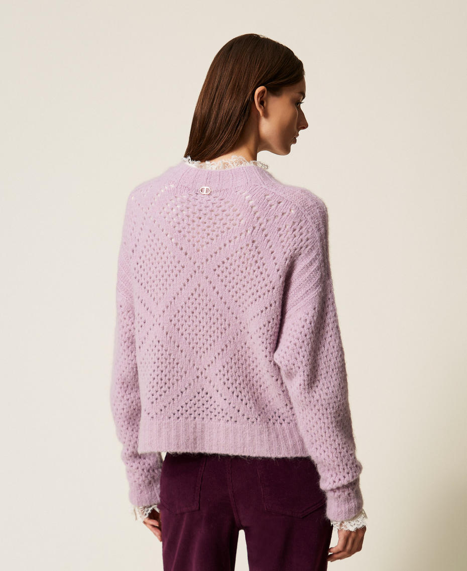 Sweter w romby z mieszanki alpaki R&oacute;żowy &bdquo;Pink Lavender&rdquo; Kobieta 252TT3135_03727_03