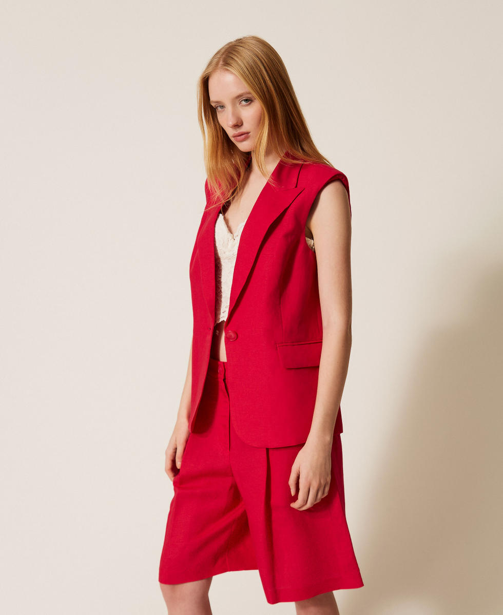 Gilet en lin m&eacute;lang&eacute; Rouge &laquo;&nbsp;Magenta&nbsp;&raquo; Femme 261AP2320_13160_02