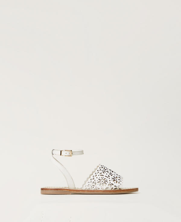 Lasered leather sandals with straps