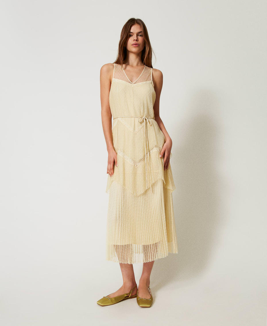 Long tulle dress with pleated flounces Vanilla Woman 251TP2511_12143_01