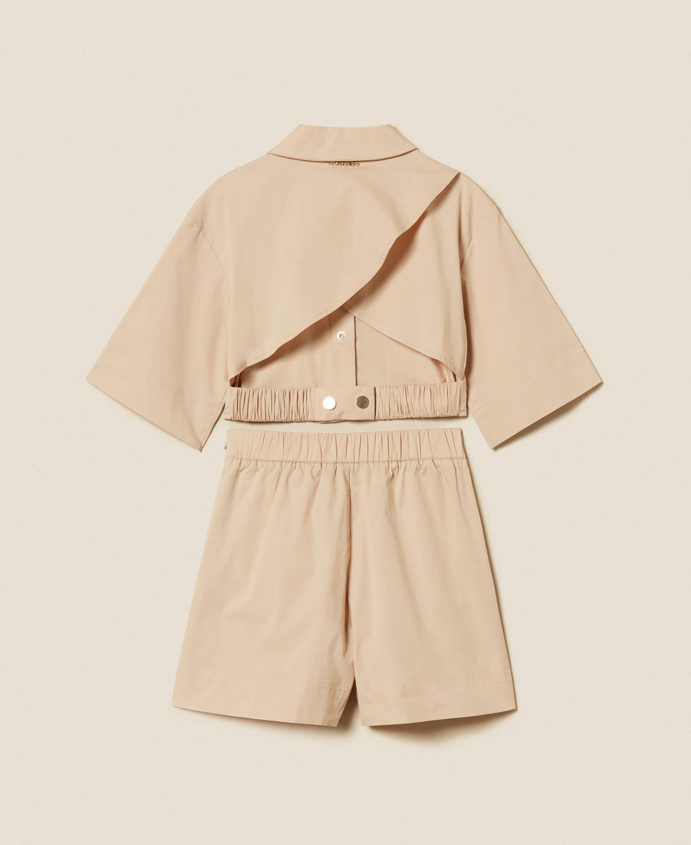 Poplin cropped shirt and shorts Safari Beige Girl 261GJ2014_13191_S1