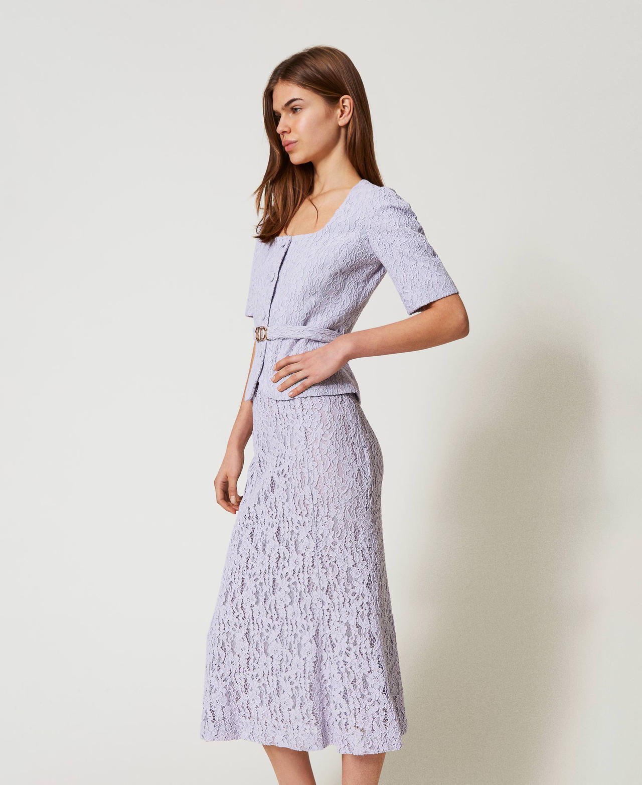 Midi skirt in floral lace Lilac Flowers Woman 251TT2015_00703_02