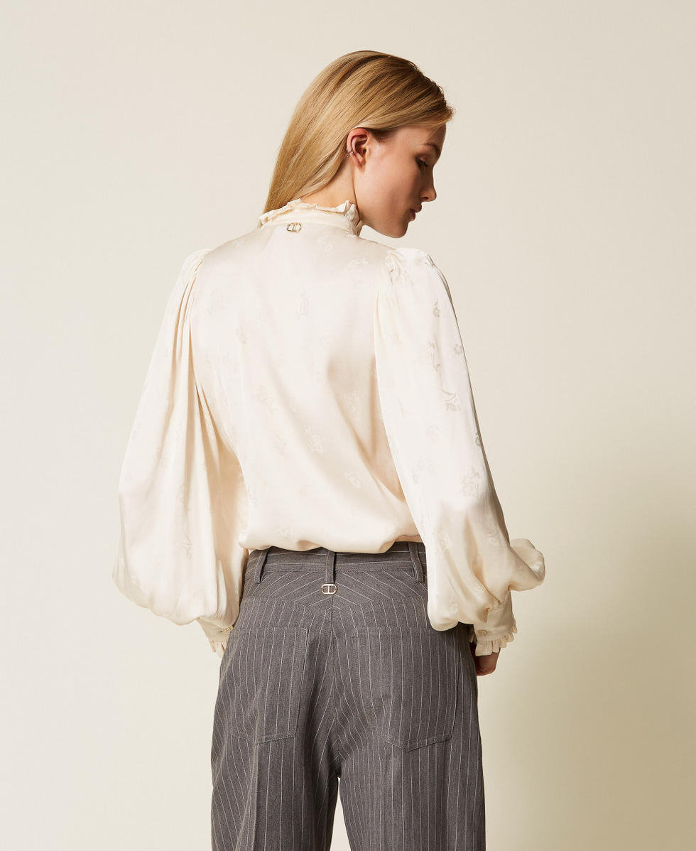 Jacquard satin shirt with ruffles Mother Of Pearl Woman 252TT2362_00059_03