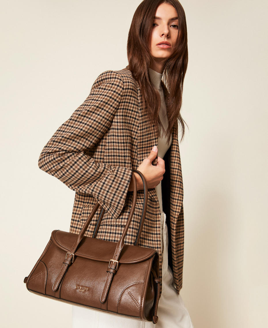 Bowler bag with buckles Mud Brown Woman 252TD8041_00021_T0