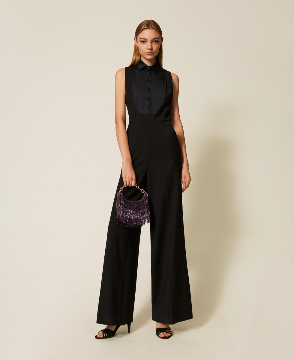 Jumpsuit mit Satindetails Schwarz Frau 252TT2120_00006_01