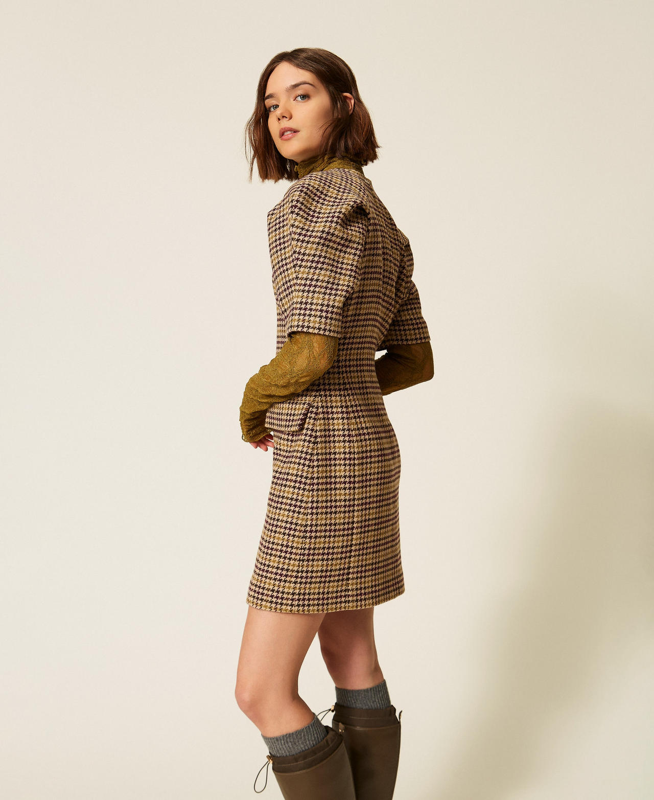 Robe courte en jacquard pied-de-poule