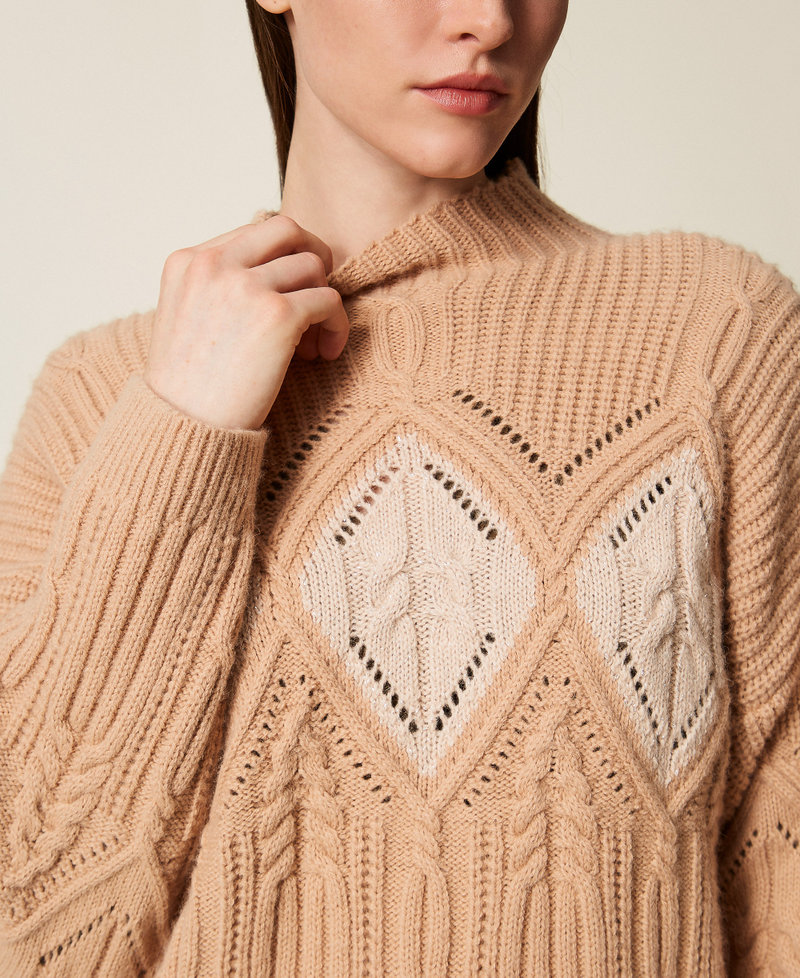 Wool blend intarsia jumper Two tone Dark Parisienne Pink/Light Parisienne Pink Lurex Woman 252TT3290_13010_04