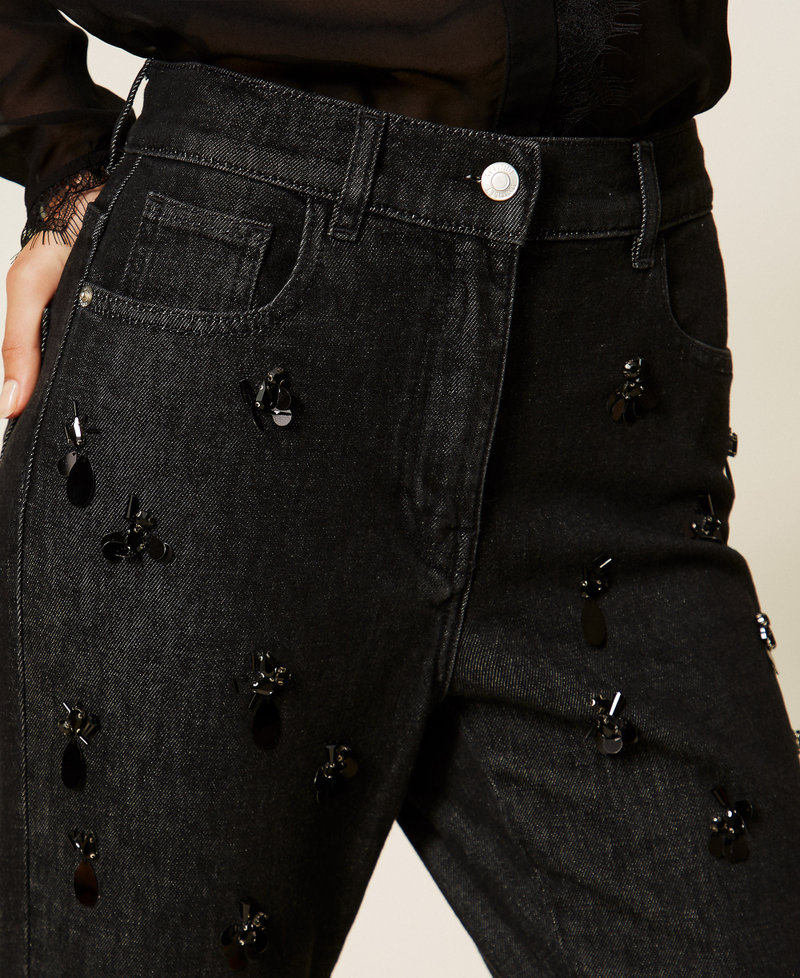 Handbestickte Skinny-Jeans Denimschwarz Frau 262AP2080_01103_03