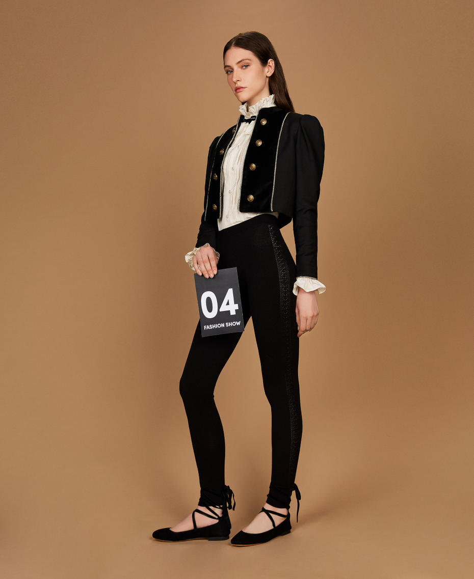 Leggings in maglia con bande laterali Nero Donna 252TS3281_00006_PS