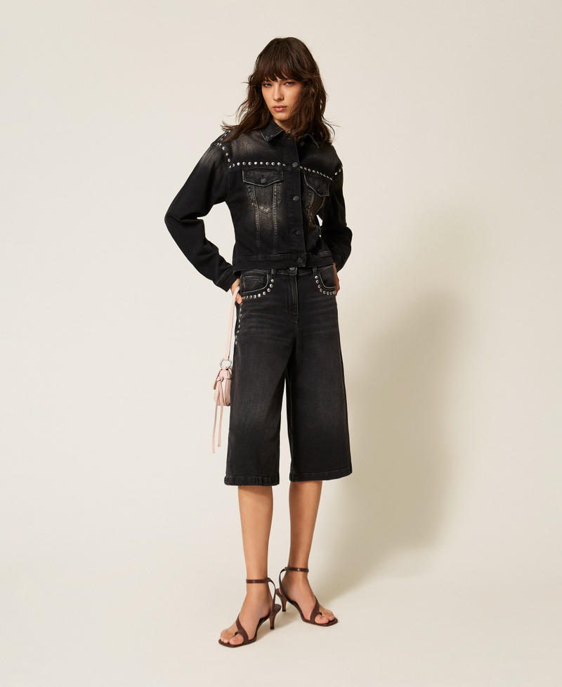 Jeansjacke mit Nieten Denimschwarz Délavé Frau 261AP2261_12908_T0