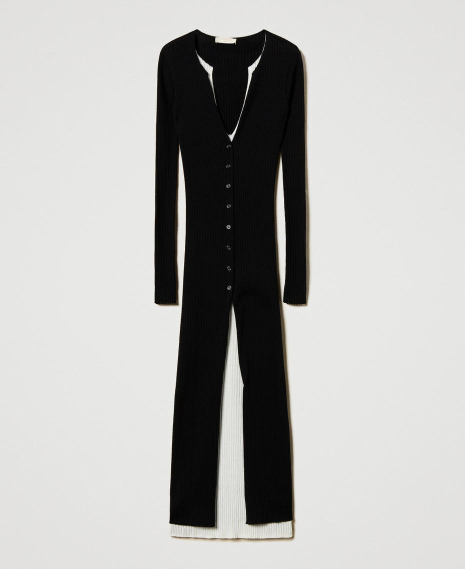 Long trompe-l'&oelig;il knit dress Two-tone Black/Snow Woman 251TE3010_12295_S0