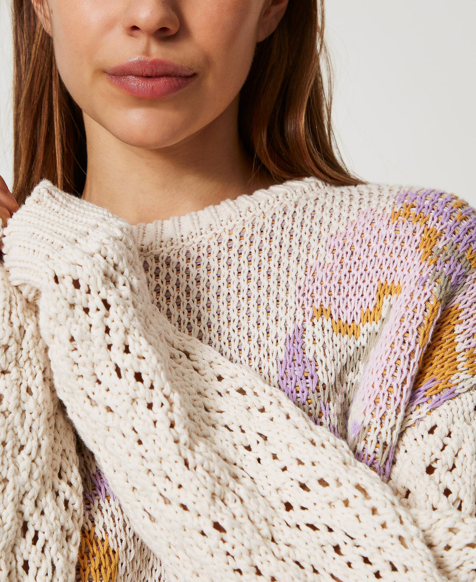 Jacquard floral jumper Snow Jacquard Flowers Woman 251TP3611_12359_04