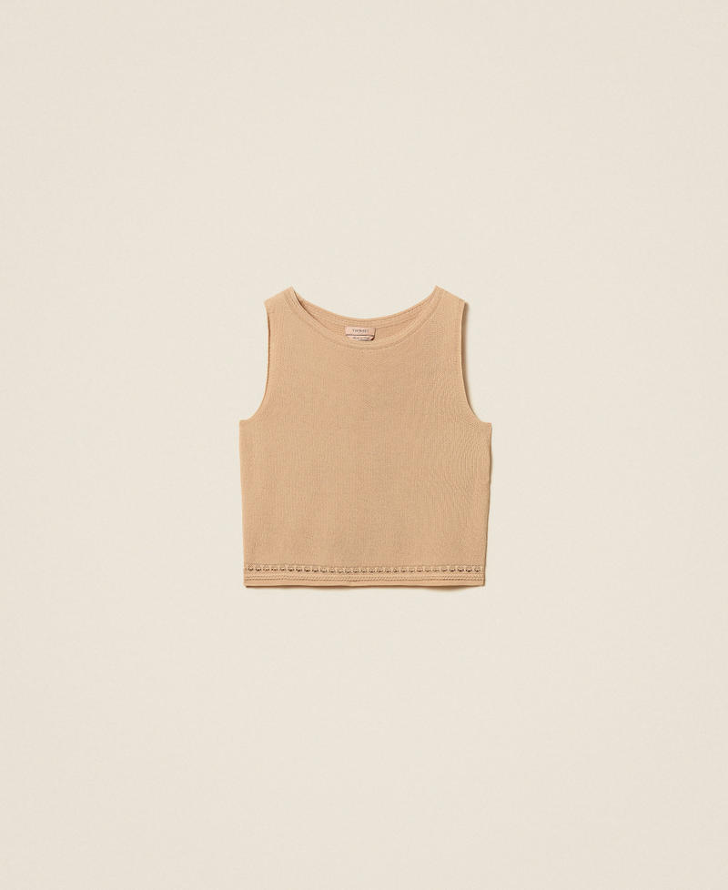 Knit top with fringes Nougat Beige Woman 262TP3Q20_00519_S0
