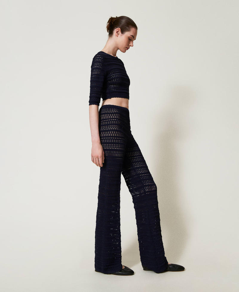 Openwork knit trousers Blue Night Woman 251TP3193_00238_03