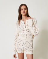 Openwork cotton blend jersey knit cardigan Light Natural Woman 251TP3541_12227_01