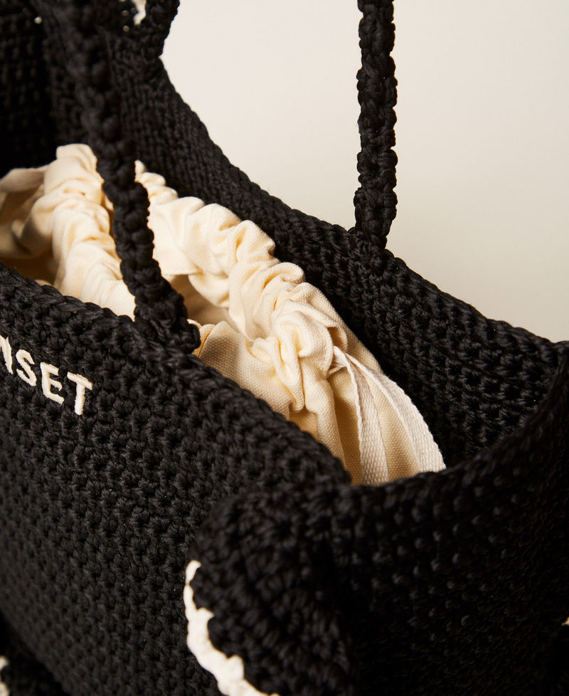 Borsa shopper crochet con balze Bicolor Nero / Bianco "Madreperla" Donna 261TD8290_06571_04
