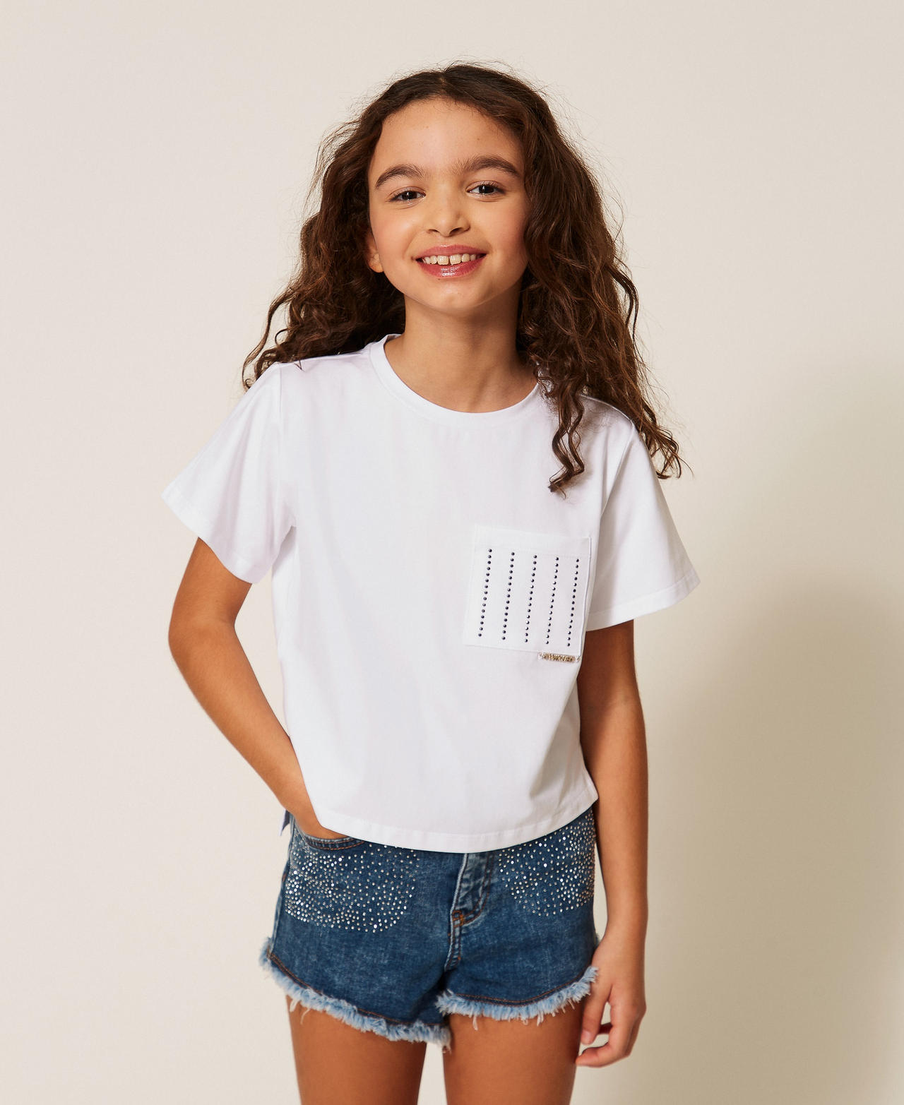 T-shirt regular avec cabochons