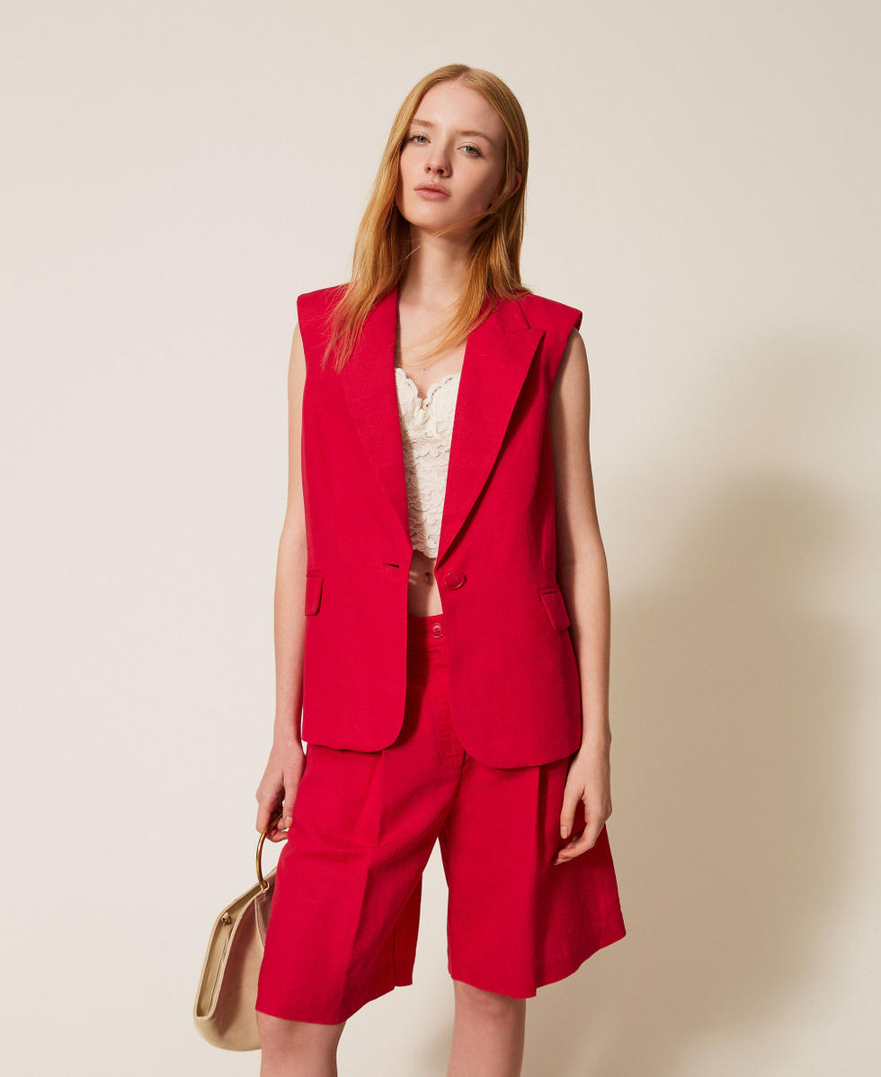 Gilet en lin m&eacute;lang&eacute; Rouge &laquo;&nbsp;Magenta&nbsp;&raquo; Femme 261AP2320_13160_01