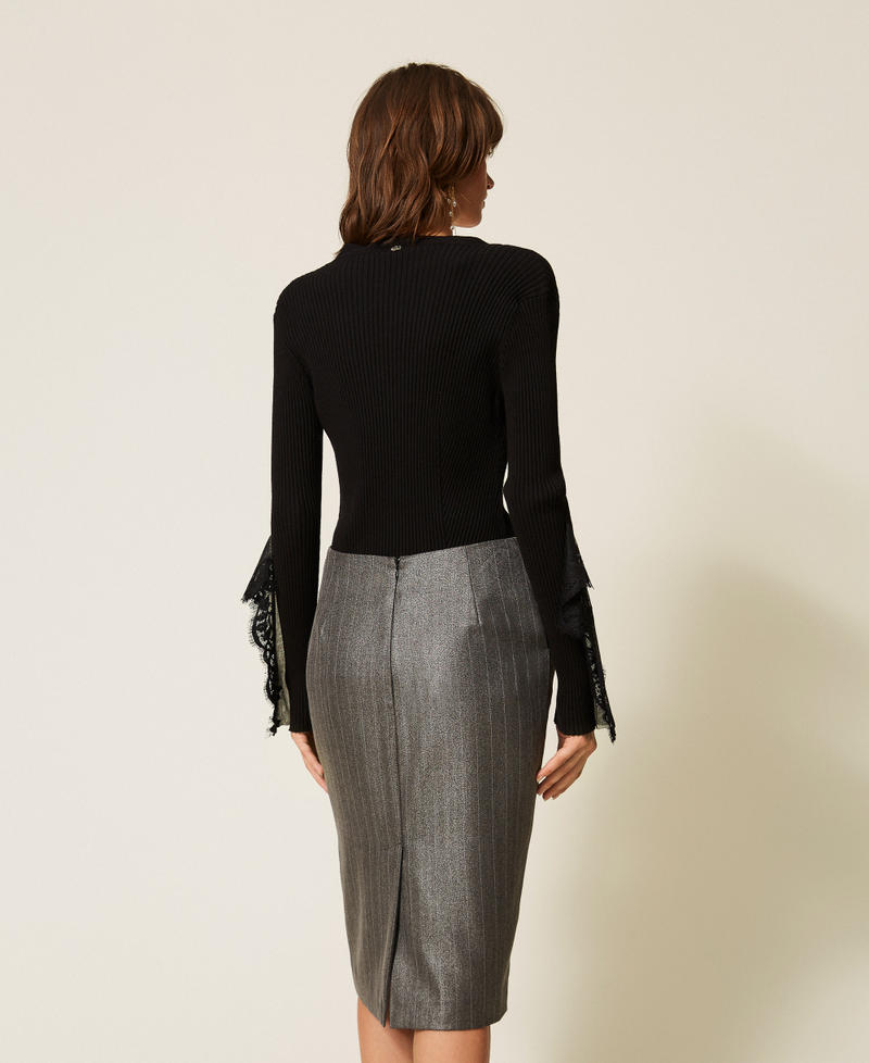 Pinstriped midi skirt Coated Anthracite Woman 262AP2434_13684_03