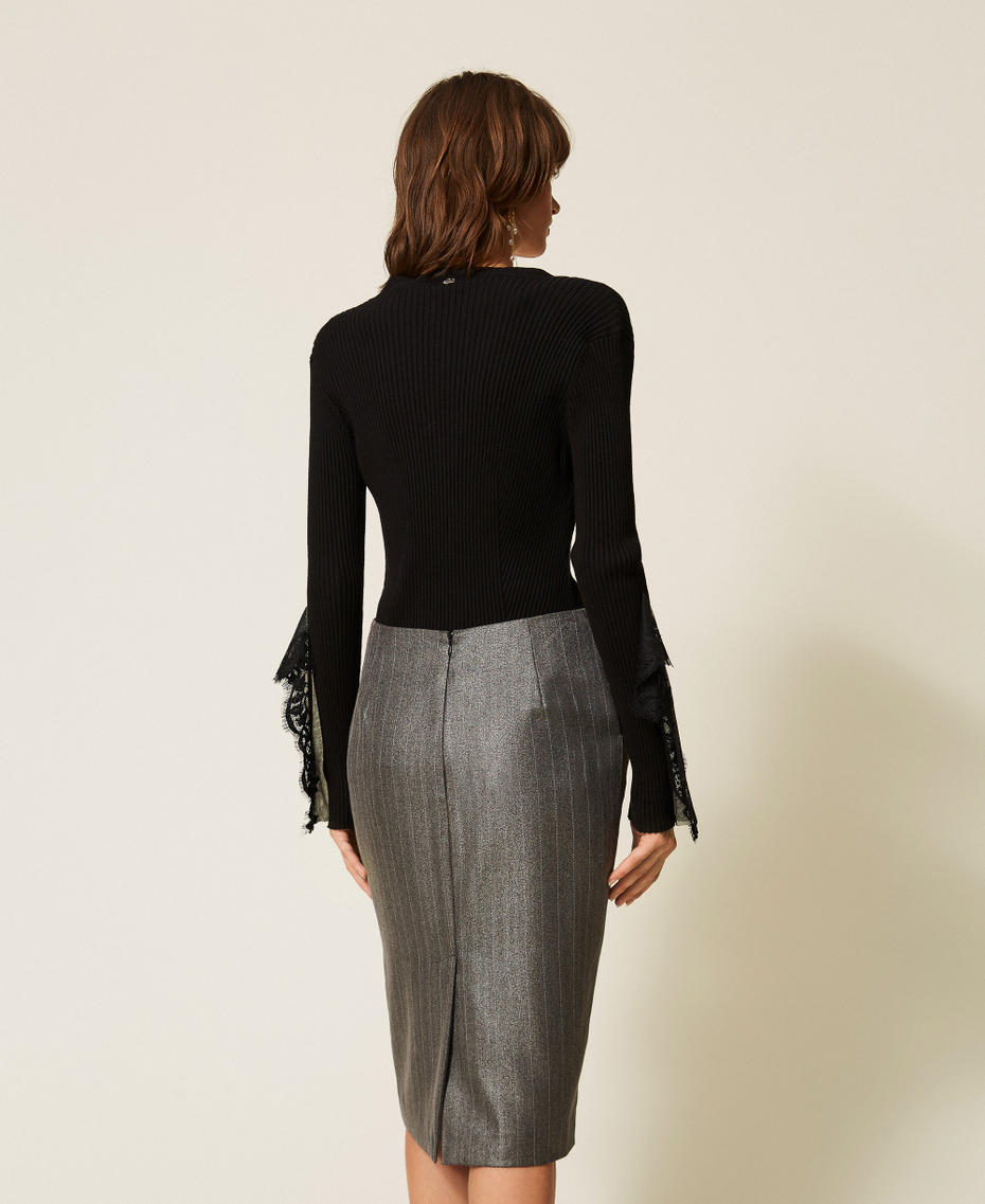 Pinstriped midi skirt Coated Anthracite Woman 262AP2434_13684_03