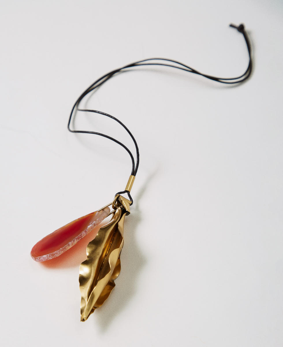 Halskette mit Blatt- und Steinanh&auml;nger